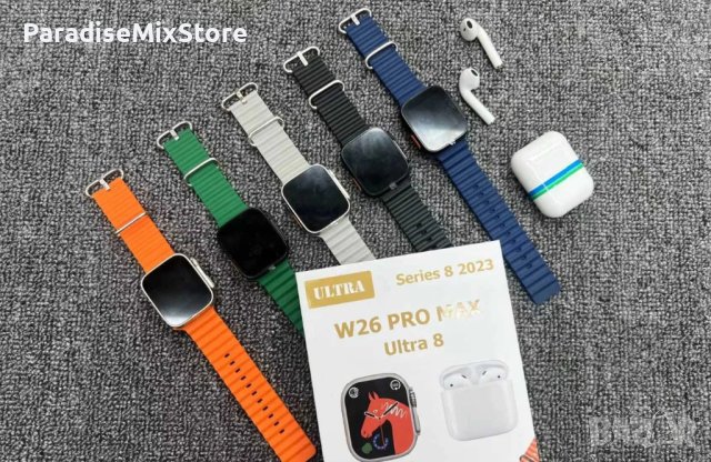 Комплект Smart часовник + TWS слушалки W26 Pro Max ULTRA / Цвят: Черен, снимка 1 - Смарт часовници - 43309931