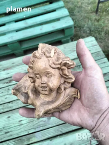 Дървена ангелска глава, снимка 4 - Антикварни и старинни предмети - 50143250