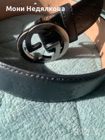 НОВ! Дамски колан на марка Гучи/ Gucci, еднолицев, черен, естествена кожа