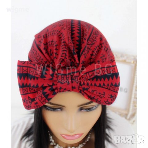 Тюрбан за коса с пандела и орнаменти в червено, снимка 5 - Аксесоари за коса - 33650344