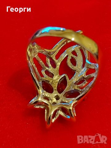 Зашеметяващ  сребърен пръстен с Изумруд,Червени Гранати и Танзанити, снимка 6 - Пръстени - 37792526