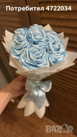 Букет от сатенени рози, снимка 4 - Изкуствени цветя - 53261059