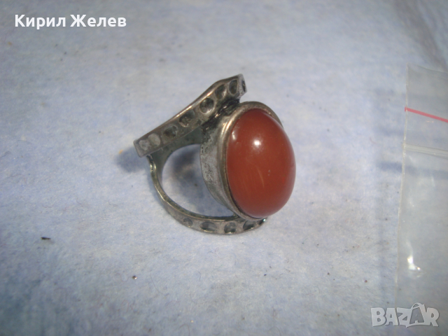 КРАСИВ РЕТРО ВИНТИДЖ АРТ ПОСРЕБРЕН СКЪПОЦЕНЕН ПРЪСТЕН с ШЛИФОВАН ЕСТЕСТВЕН КАРНЕОЛ 26613, снимка 4 - Пръстени - 36419630