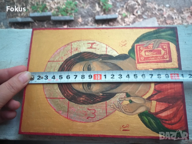 Стара ръчно рисувана икона в отлично състояние Исус Христос, снимка 6 - Антикварни и старинни предмети - 53464258