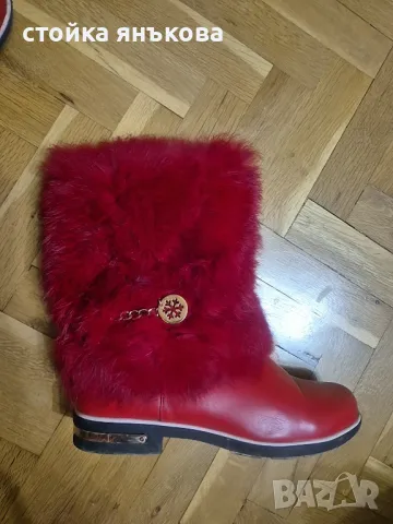 Продавам червени боти с естествен косъм., снимка 8 - Дамски боти - 48787465