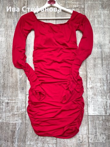 Нова червена елегантна парти коктейлна официална рокля миди midi дължина набрана , снимка 3 - Рокли - 42993679