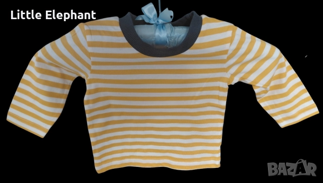 Блузка с дулъг ръкав за 3-6 мес момченце райе бяло и жълто,Англия/нова