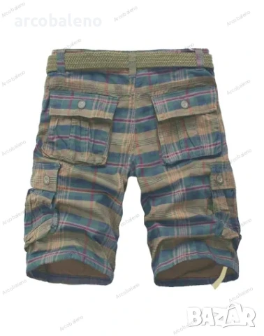 Мъжки къси карирани карго панталони с половин джоб, 2цвята , снимка 3 - Къси панталони - 45546287