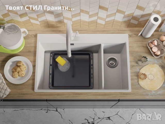 Бяла кухненска гранитна мивка Осло 80 Duo Top 780x500 мм, снимка 7 - Мивки - 52548521