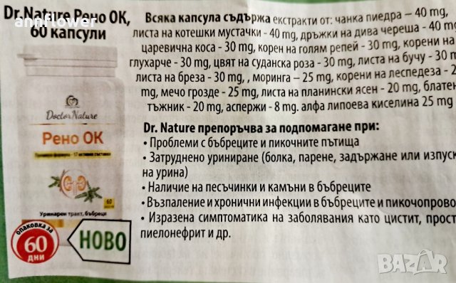 Здрави бъбреци и уринарен тракт Рено ОК, 60 капсули, снимка 2 - Хранителни добавки - 43561834