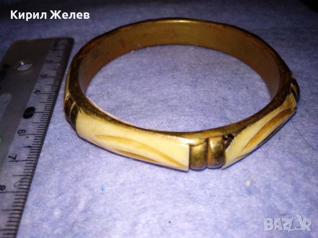 СТАРА БРОНЗОВА ОРИЕНТАЛСКА МАСИВНА ЕТНО ГРИВНА с РОГ / КОСТ МАЙСТОРСКА РАБОТА РЯДКА 37522, снимка 5 - Антикварни и старинни предмети - 40831054