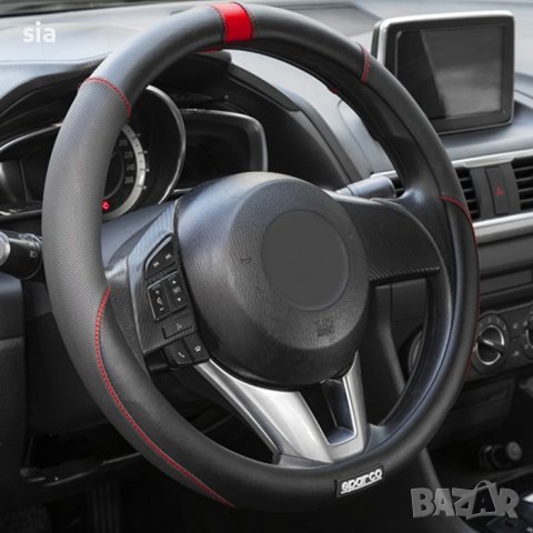 Калъф за волан SPARCO , М (38см), Черен с червен шев, снимка 3 - Аксесоари и консумативи - 40201244
