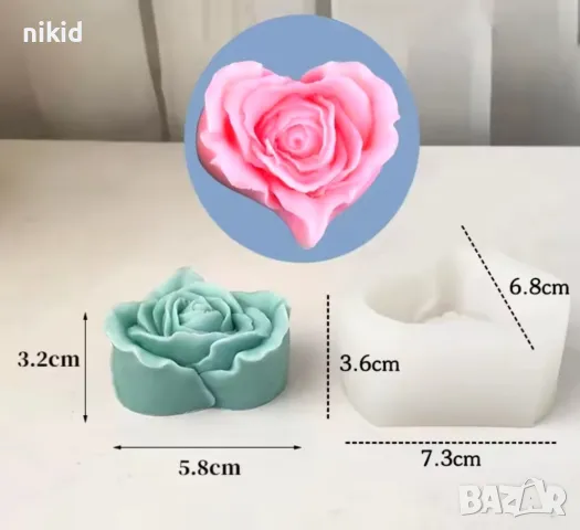 3d Сърце от листа рози роза силиконов молд форма шоколад гипс смола свещ сапун декор, снимка 6 - Форми - 49320297