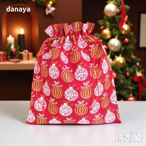 6250 Коледно чувалче за подаръци декоративна текстилна торбичка, 35x30 см, снимка 4 - Декорация за дома - 52177401