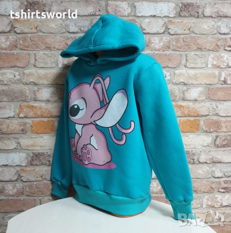 Нов детски суичър с дигитален печат Ейнджъл - Стич (Stitch) в зелен цвят, снимка 3 - Детски анцузи и суичери - 43376491