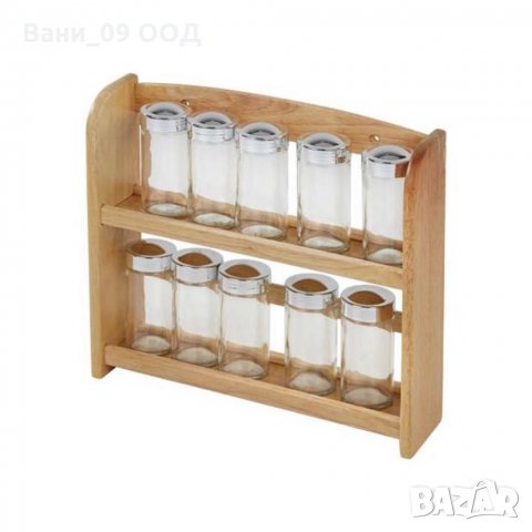 Сет за подправки 10 канистерчета и дървена стойка, снимка 3 - Аксесоари за кухня - 32899395