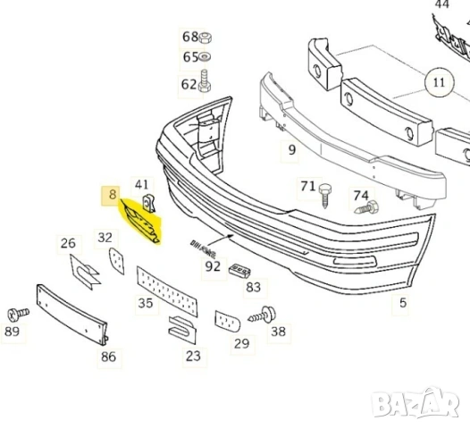 Mercedes-Benz SL R129 Капачка теглич предна броня - Facelift - A1298800205, снимка 2 - Части - 53377868