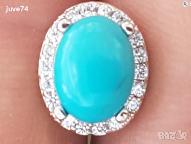СРЕБЪРНИ ОБИЦИ С ТЮРКОАЗ (АРИЗОНА,САЩ), снимка 2 - Обеци - 52249136
