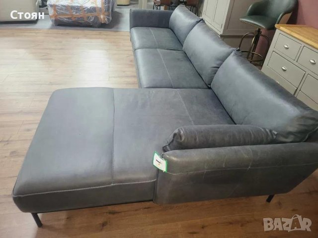 Тъмно сив ъглов кожен диван "Odelle", снимка 2 - Дивани и мека мебел - 43286094