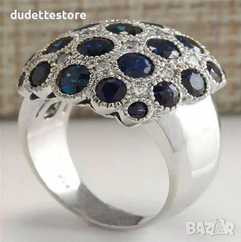 Голям сребърен пръстен със сини камъни, снимка 3 - Пръстени - 37894438