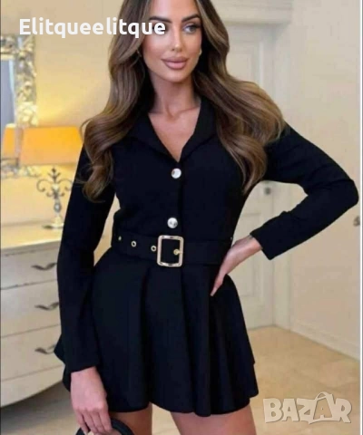 дамски стилен гащеризон с колан тип палто , снимка 3 - Рокли - 52326525