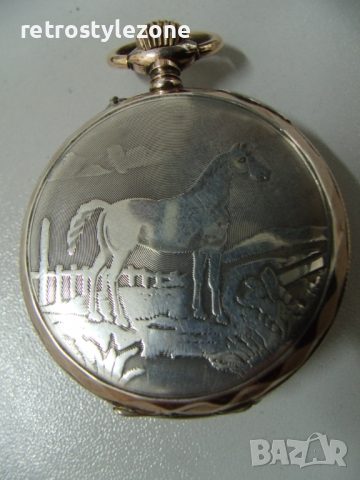 № 6154 стар френски джобен часовник   - REMONTOIR Sylindre   - сребърен с позлата   , снимка 3 - Антикварни и старинни предмети - 36437361