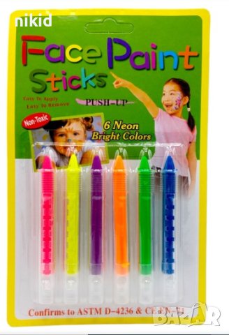 6 неонови пастели моливи боички пастел нетоксични сенки рисуване на лице Парти Аниматор рожден ден
