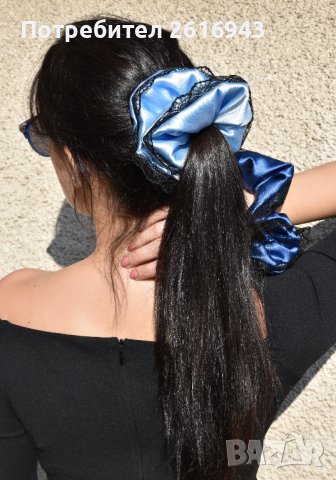 Луксозно Сатенено Скрънчи/Ластик за Коса с Дантела (избор на цвят), снимка 2 - Аксесоари за коса - 38640712