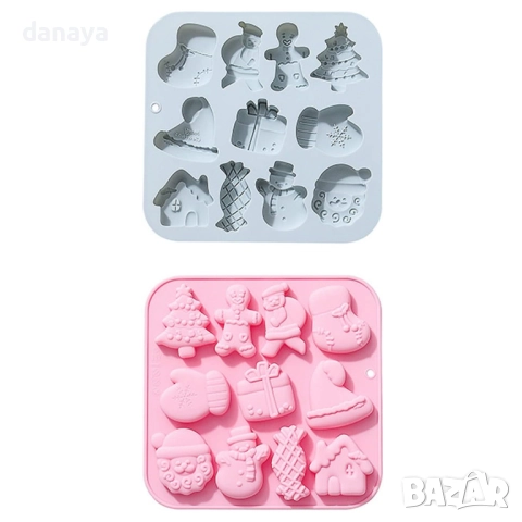 6109 Коледна силиконова форма за сладки шоколад и фондан,11 коледни фигурки, снимка 5 - Форми - 51635737