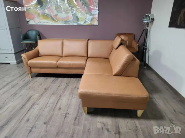 Светло кафяв кожен ъглов диван "Viola" с функция ракла, снимка 5 - Дивани и мека мебел - 48307371
