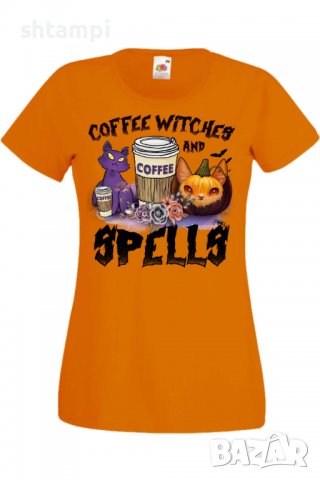Дамска тениска Coffee Witches And Spells,Halloween,Хелоуин,Празник,Забавление,Изненада,Обичаи,, снимка 8 - Тениски - 38144683