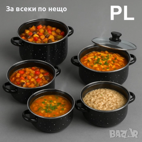 Промо комплект – 5 бр. черни емайлирани тенджери + 3 бр. дълбоки черни тави Rosberg Код P1753, снимка 5 - Съдове за готвене - 52980544