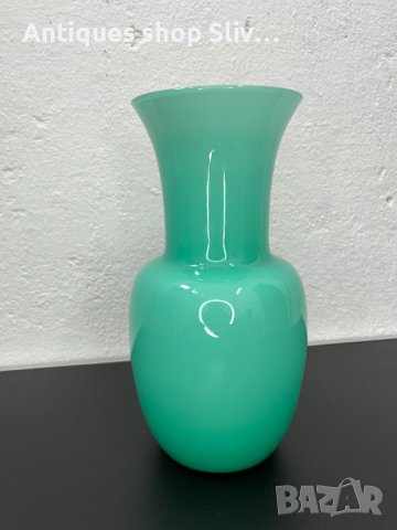 Стъклена ваза цвят тюркоаз. №4870, снимка 2 - Антикварни и старинни предмети - 43396875
