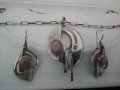 Авторски сребърен масивен комплект с естествен камък - 7/обеци и колие /, снимка 6