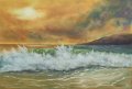 Маслена картина Морски залез и вълна