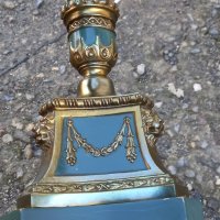 Настолна лампа с бронзов обков и плафон от кожа, снимка 2 - Антикварни и старинни предмети - 43667213
