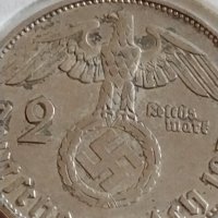 Сребърна монета 2 райхсмарки 1937г. Нацистка Германия Трети Райх с СХВАСТИКА за КОЛЕКЦИЯ 42072, снимка 3 - Нумизматика и бонистика - 43798796