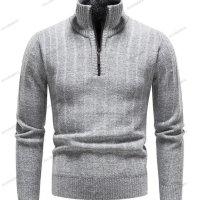 Мъжки ежедневен пуловер с V-образно деколте и цип със стояща яка, 3цвята - 023, снимка 11 - Пуловери - 43148208