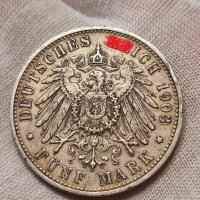  5 марки 1903-F (Щутгарт) Германия (сребро), снимка 2 - Нумизматика и бонистика - 43830382