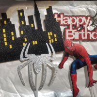 сет Спайдърмен Happy Birthday надпис паяжина сгради паяк картонени топери украса декор торта, снимка 4 - Други - 32318213