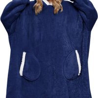 Гигантски домашен топъл пуловер с качулка, худи (тъмносин), снимка 1 - Пижами - 43718402