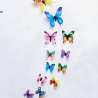 3D 12 бр pvc цветни самозалепващи пеперуди декорация за стена и мебел, снимка 2 - Други - 27922444