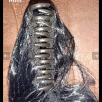 60 см Екстейшан конска опашка на шнола ,омбре черна с пепеляво, светло кестеняво , снимка 3 - Аксесоари за коса - 35499552