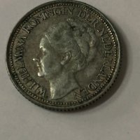 Сребърна монета Нидерландия 25 цента, 1941 Портрет на аверс, снимка 2 - Нумизматика и бонистика - 38930290