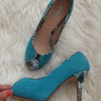 УНИКАЛНИ обувки на платформа в синьо със сиво змийски принт , снимка 3 - Дамски елегантни обувки - 37768935
