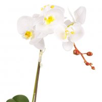 Изкуствена декоративна орхидея в саксия, 38 см, бяла/жълта, снимка 2 - Изкуствени цветя - 35570108