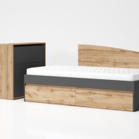 Легло Лео 90 с матрак 90/200 см., две чекмеджета, дъб бланко, gold apolo, снимка 7 - Спални и легла - 43967116