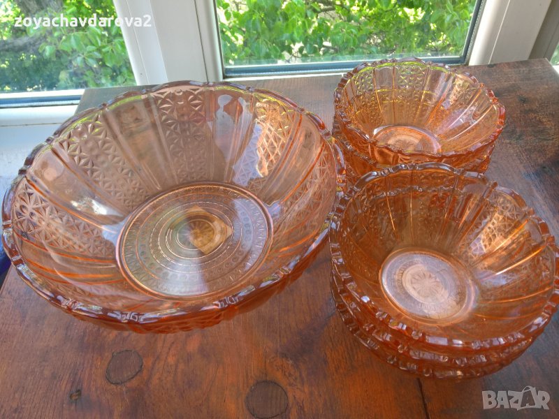 НОВ БЪЛГАРСКИ СТЪКЛЕН  СЕРВИЗ 7 ЧАСТИ КУПА КУПИЧКИ, снимка 1