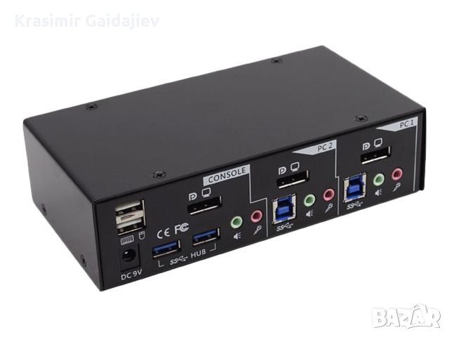 INLINE НАСТОЛЕН KVM ПРЕВКЛЮЧВАТЕЛ 2 ПОРТА DISPLAYPORT USB 3.0 ХЪБ С АУДИО, снимка 1