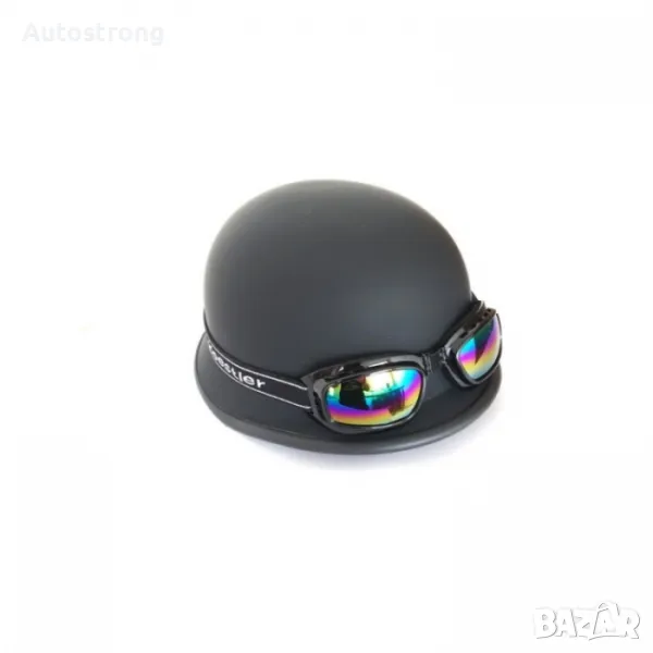 Ретро каска с очила тип немска - черен мат, снимка 1